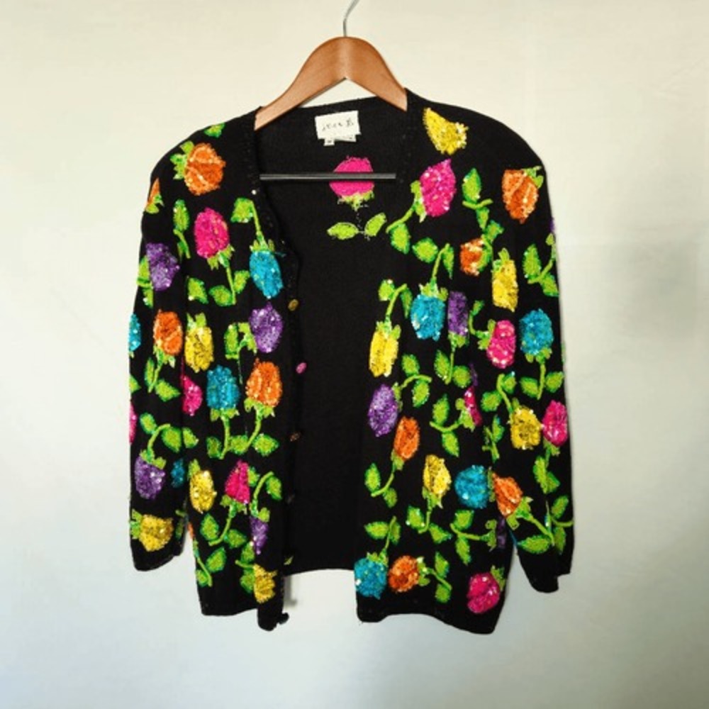 Just B Hand Beaded Sequined Vintage Cardigan Sweater sz‎ M